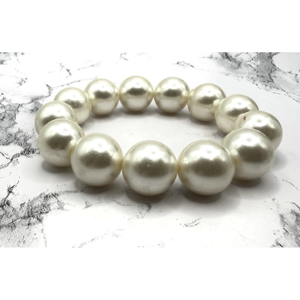 Chunky Faux Pearl Stretch Bracelet 16mm Large Pearl Statement Bracelet